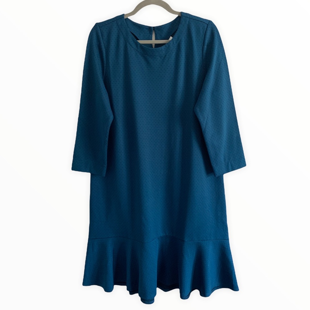 J Jill Ponte Flounce Hem Knit Dress Oxford Blue
